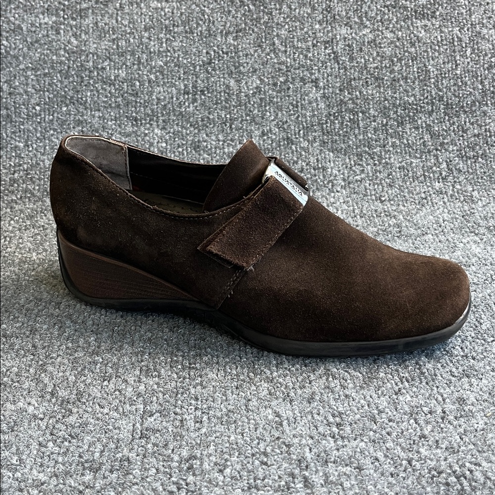 Aquatalia brown suede wedge loafer sz 9.5